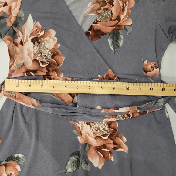 Hello Miz Maternity Dress Size Small Floral High Low Tie Back Stretchy Faux Wrap - Picture 8 of 10